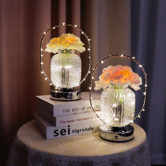 LED Camellia Carnation Flowers Night Light Table Lamp Glass Vase Metal USB Charging Portable LED Strips Projector Lights NINETY NIGHT   