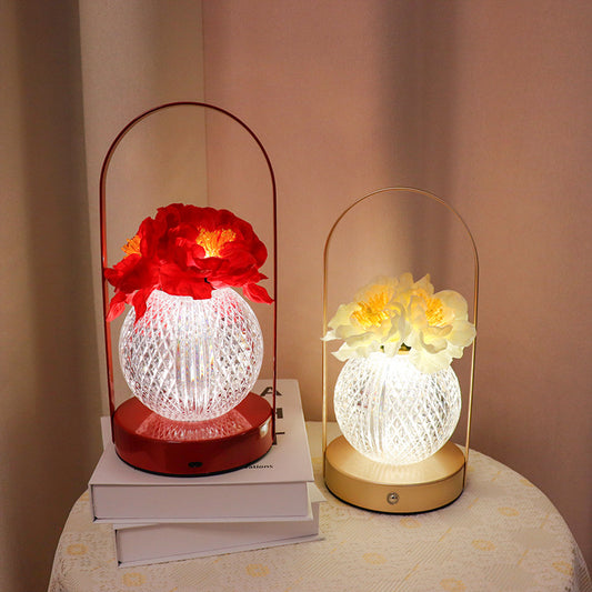 LED Carnation Flowers Night Light Table Lamp Glass Vase USB Charging Portable Projector Lights NINETY NIGHT Yellow  