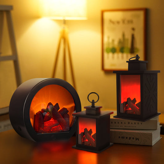 LED Fireplace Night Light Flame Outdoor Light USB Charging With Timer Courtyard Traveling To Go Projector Lights NINETY NIGHT   