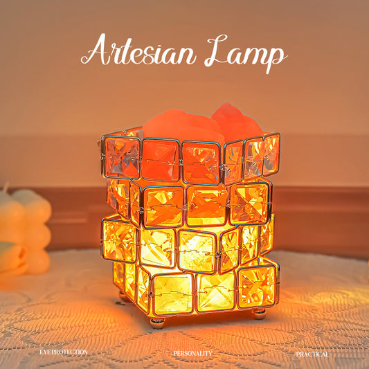 LED Glass Rubik's Cube Salt Stone Ore Night Light Table Lamp USB Charging Luxury Romantic Projector Lights NINETY NIGHT   