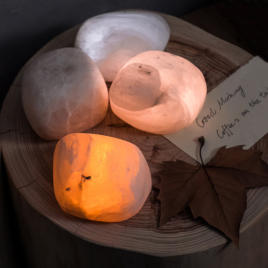LED Irregular Gypsum Pebble Night Light Table Lamp USB Charging Natural Stone Handmade Unique Projector Lights NINETY NIGHT   