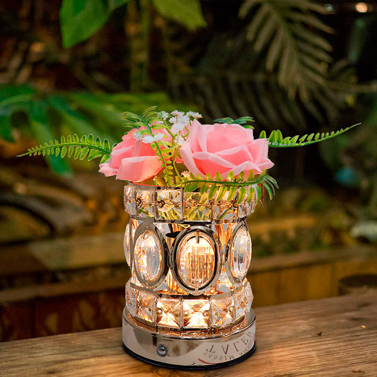 LED Rose Flowers Night Light Table Lamp Cylinder Glass Vase USB Charging Adjustable Lights Projector Lights NINETY NIGHT Pink  