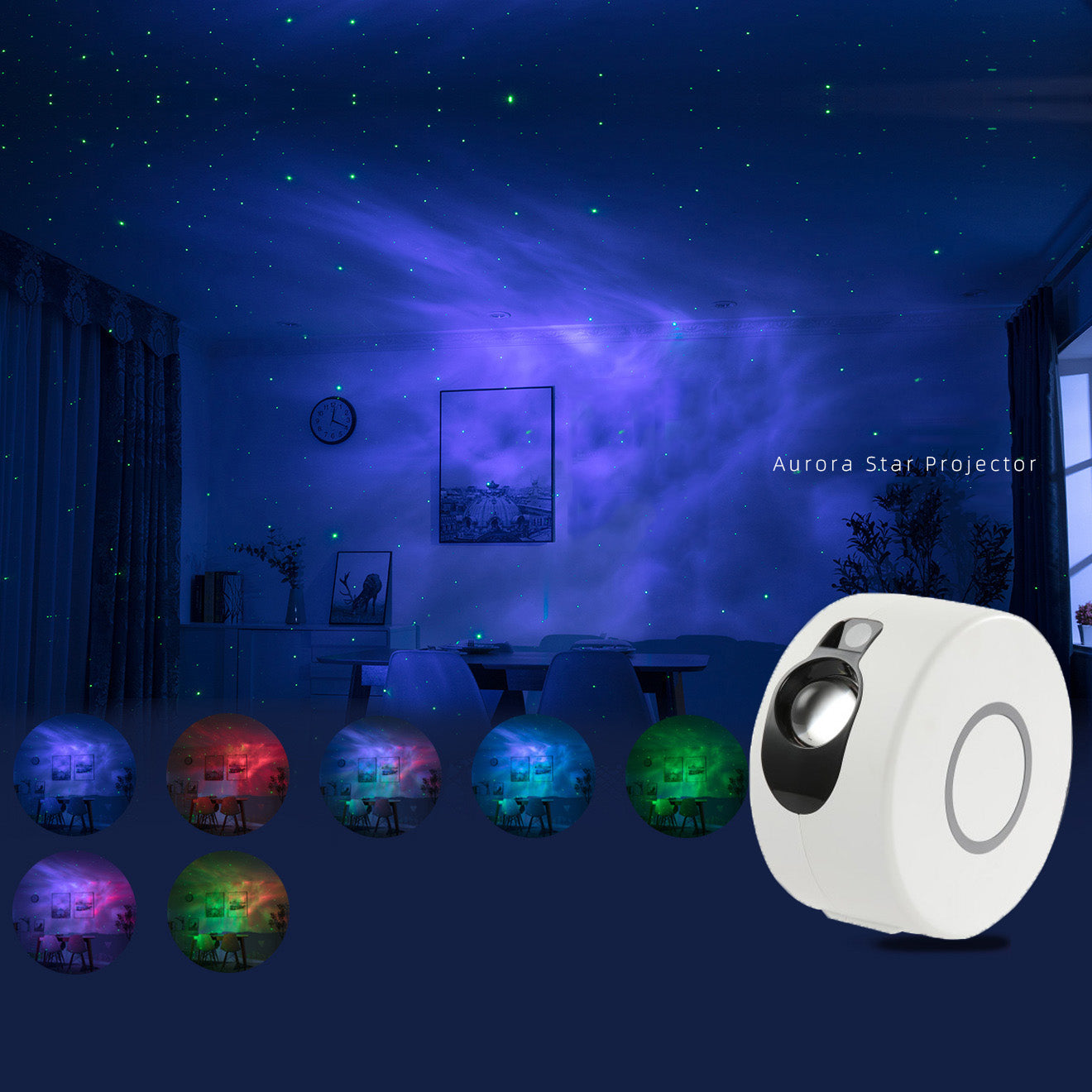 Star Projector Galaxy Night Light Round White Gray Starry Nebula LED Lamp With Remote Projector Lights NINETY NIGHT White  