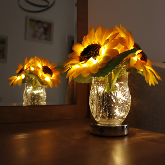 LED Sunflower Night Light Table Lamp Plastic Glass Vase USB Charging Romantic Projector Lights NINETY NIGHT Glass Vase  