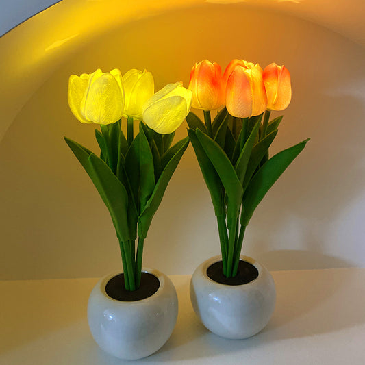 LED Tulip Flower Night Light Table Lamp Ceramics USB Charging Touching Switch Projector Lights NINETY NIGHT   