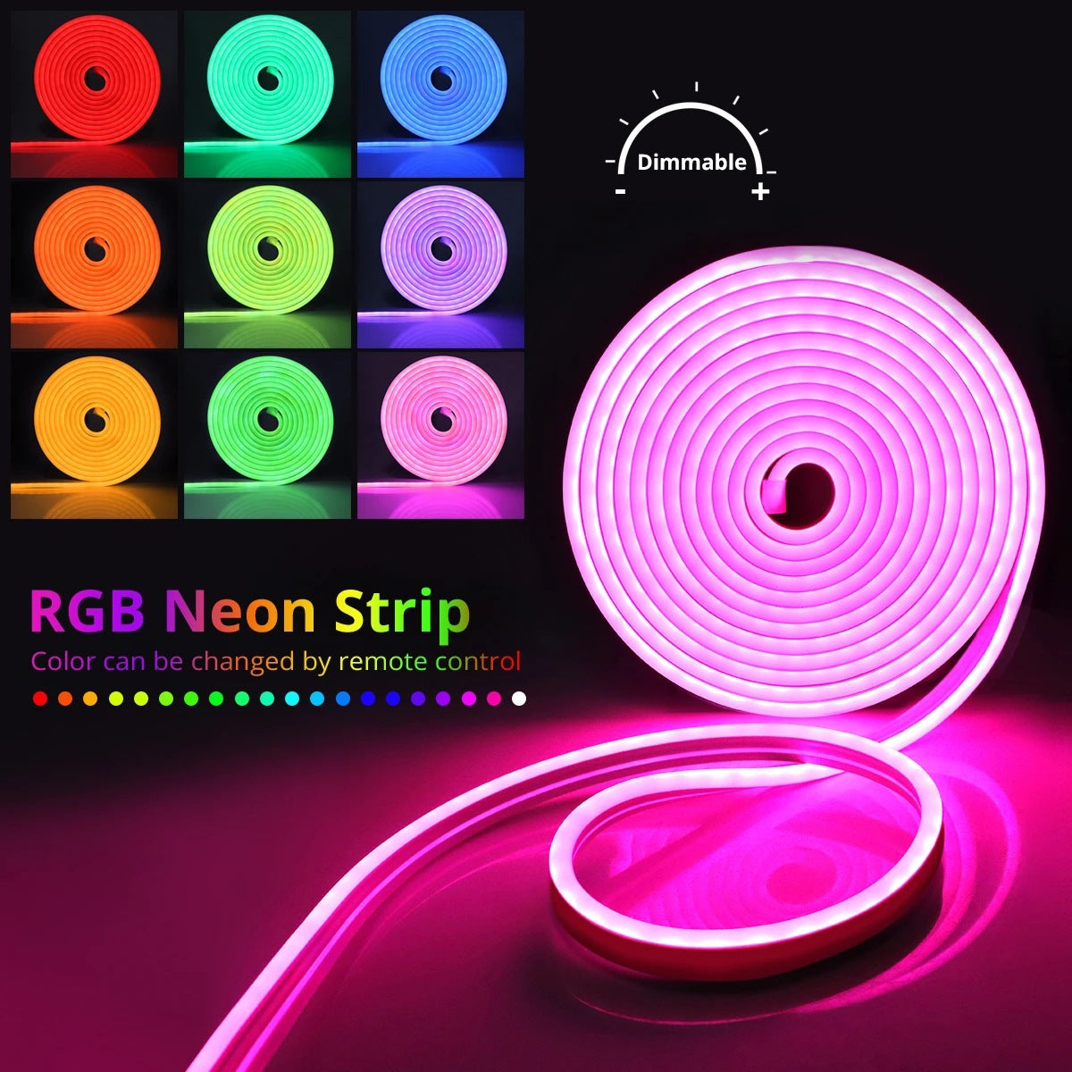 16.4FT RGB LED Strip Lights TV Backlight Neon Rope Light Multiple Colors Remote Bluetooth APP Control Waterproof Camping Bedroom Kitchen Cupboard Projector Lights NINETY NIGHT   