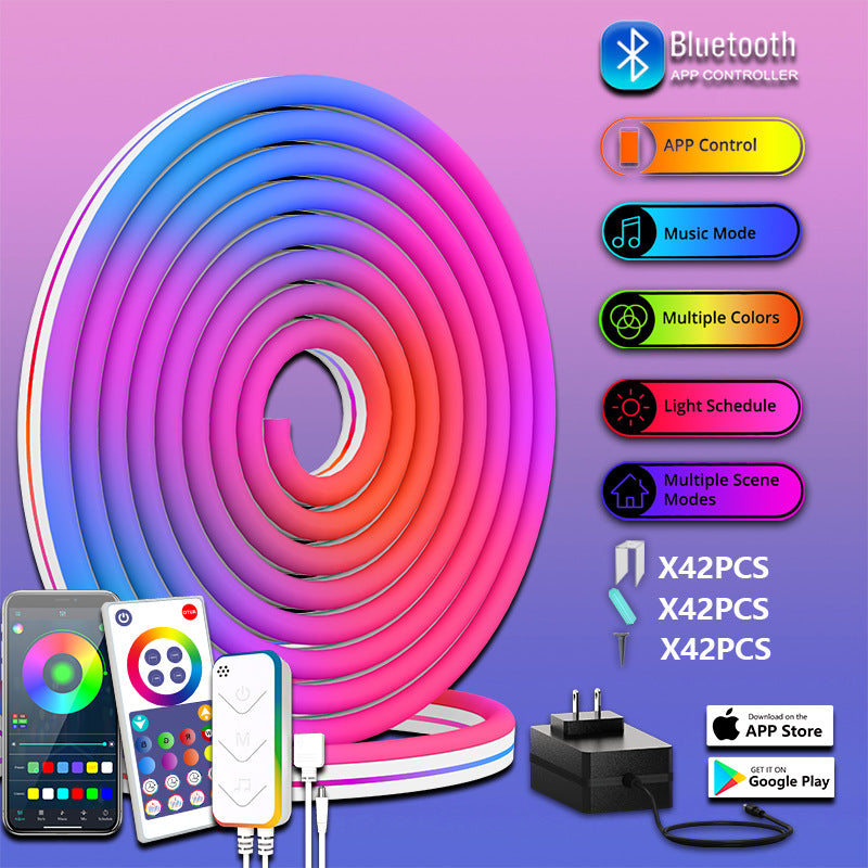 32.8FT RGB LED Strip Lights TV Backlight Neon Rope Light Multiple Colors Bluetooth APP Control Waterproof Camping Bedroom Kitchen Cupboard Projector Lights NINETY NIGHT 24V-10m Bluetooth APP Control 