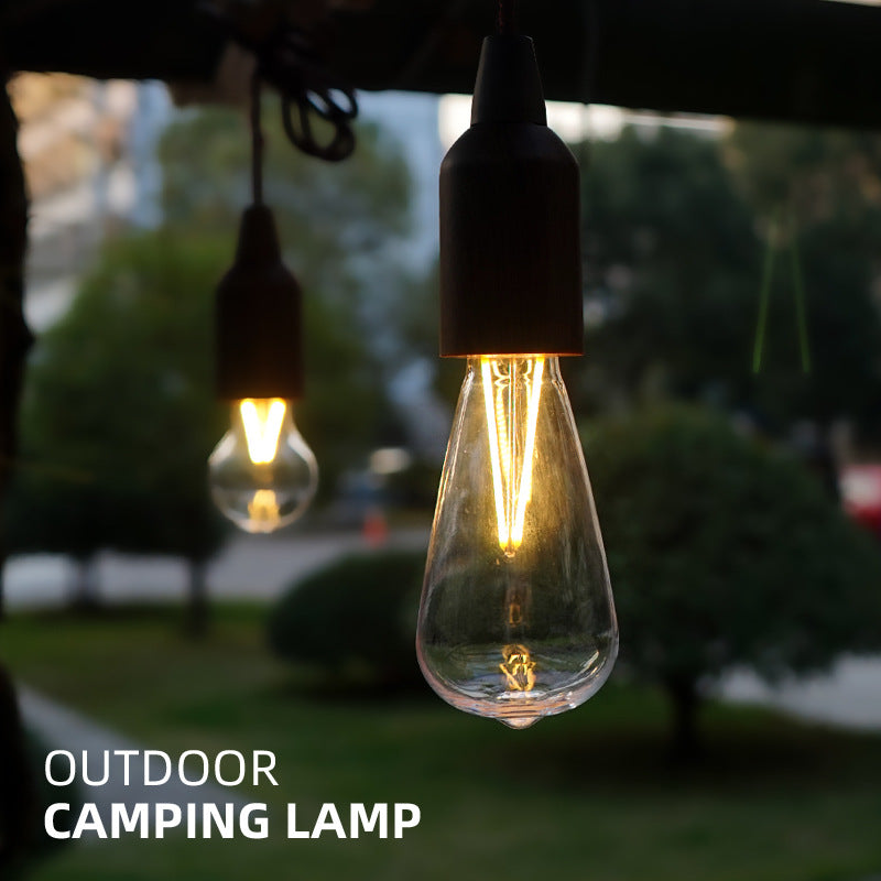 COB Outdoor Camping Light Wood Bulb Pull Rope Switch Portable Hanging Tent Light Traveling To Go AAA Battery Charms Projector Lights NINETY NIGHT   