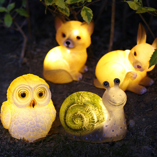LED Light Resin Dog Puppy Snail Rabbit Waterproof Solar Charging Garden Courtyard Outdoor Traveling To Go Charms Projector Lights NINETY NIGHT   