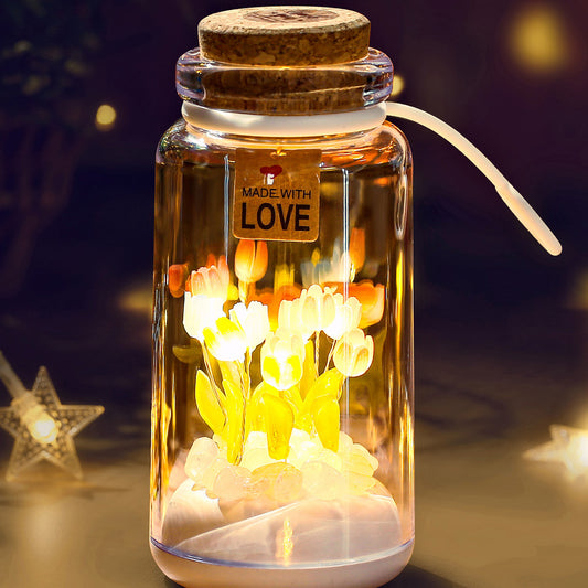 LED Night Lights Drifting Bottle Tulip Table Lamps USB Charging Flower Charms Projector Lights NINETY NIGHT   