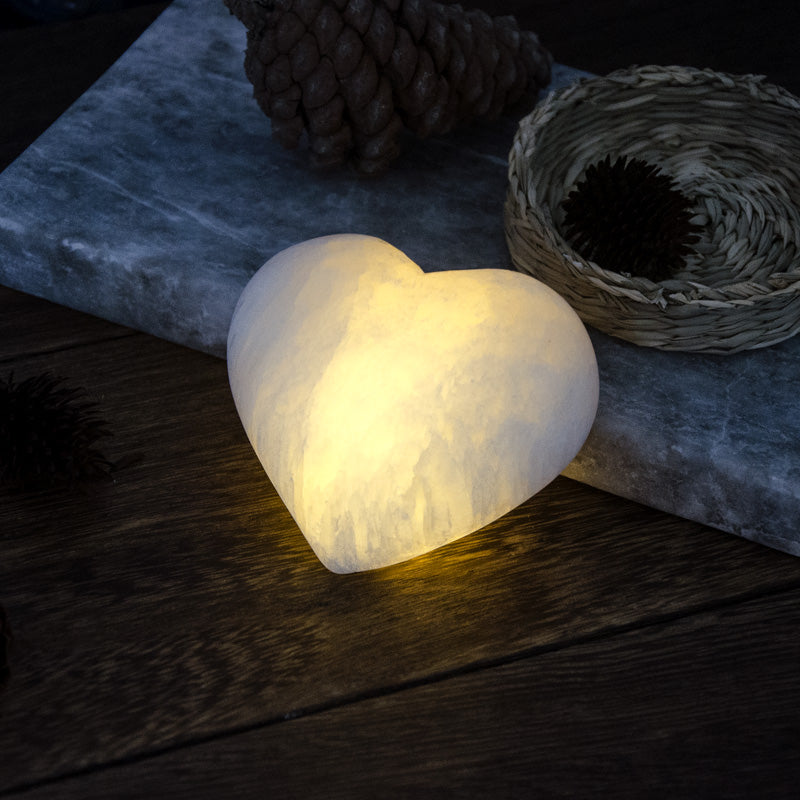 LED Night Light Heart Natural Mineral Stone Table Lamp USB Charging Handmade Unique Charms Projector Lights NINETY NIGHT   