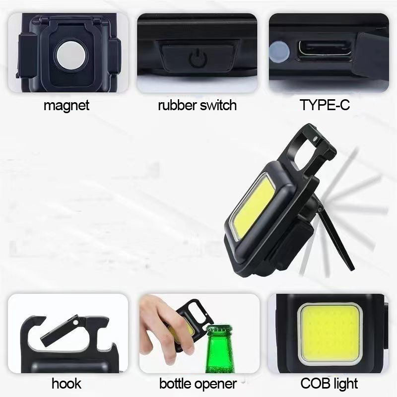 2PCS COB Urgent Light Flashing Keychain Hanging Portable Square Outdoor Traveling To Go Charms Projector Lights NINETY NIGHT   