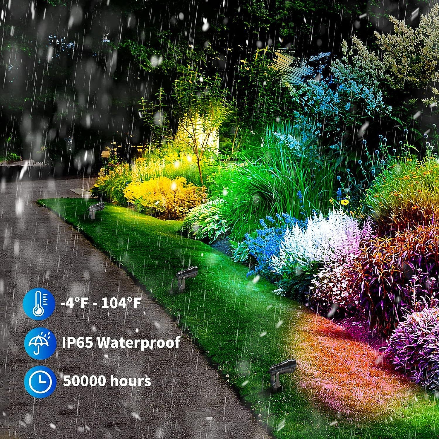 5PCS LED Lawn Lights Ground Plug Multiple Colors Music Sync Sensor Bluetooth APP Control Waterproof Projector Outdoor Projector Lights NINETY NIGHT   