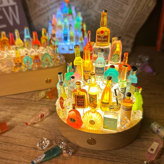 LED Night Light Mini Wine Bottle DIY Kits Ice Cube Solid Wood Base USB Charging Children Kids Toy Cute Charms Projector Lights NINETY NIGHT   