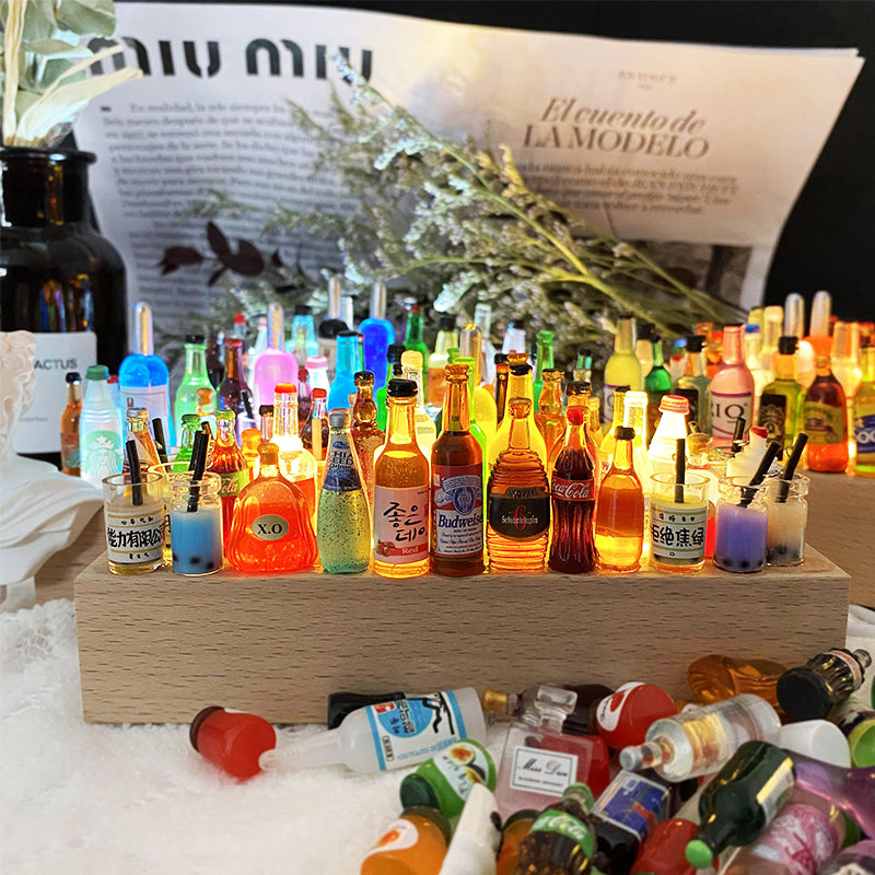 LED Night Light Mini Wine Bottle DIY Kits Ice Cube Solid Wood Base USB Charging Children Kids Toy Cute Charms Projector Lights NINETY NIGHT   