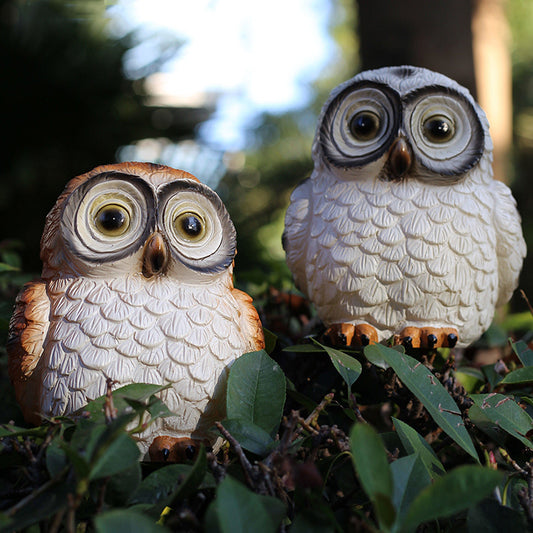 2PCS LED Light Resin Owl Waterproof Solar Charging Garden Courtyard Outdoor Traveling To Go Charms Projector Lights NINETY NIGHT   