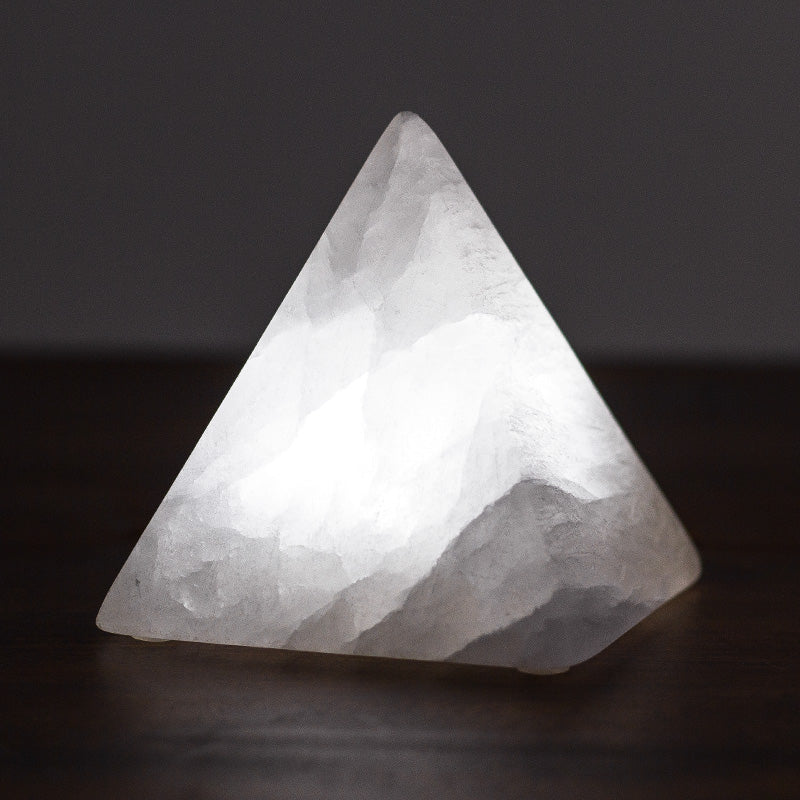 LED Night Light Pyramid Natural Mineral Stone Table Lamp USB Charging Handmade Unique Charms Projector Lights NINETY NIGHT White Mineral Button Battery-White Light 8cm