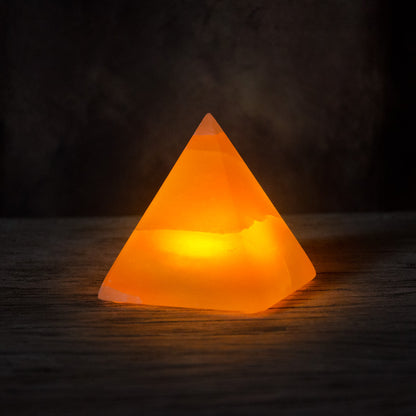 LED Night Light Pyramid Natural Mineral Stone Table Lamp USB Charging Handmade Unique Charms Projector Lights NINETY NIGHT Orange Mineral Button Battery-Orange Light 8cm