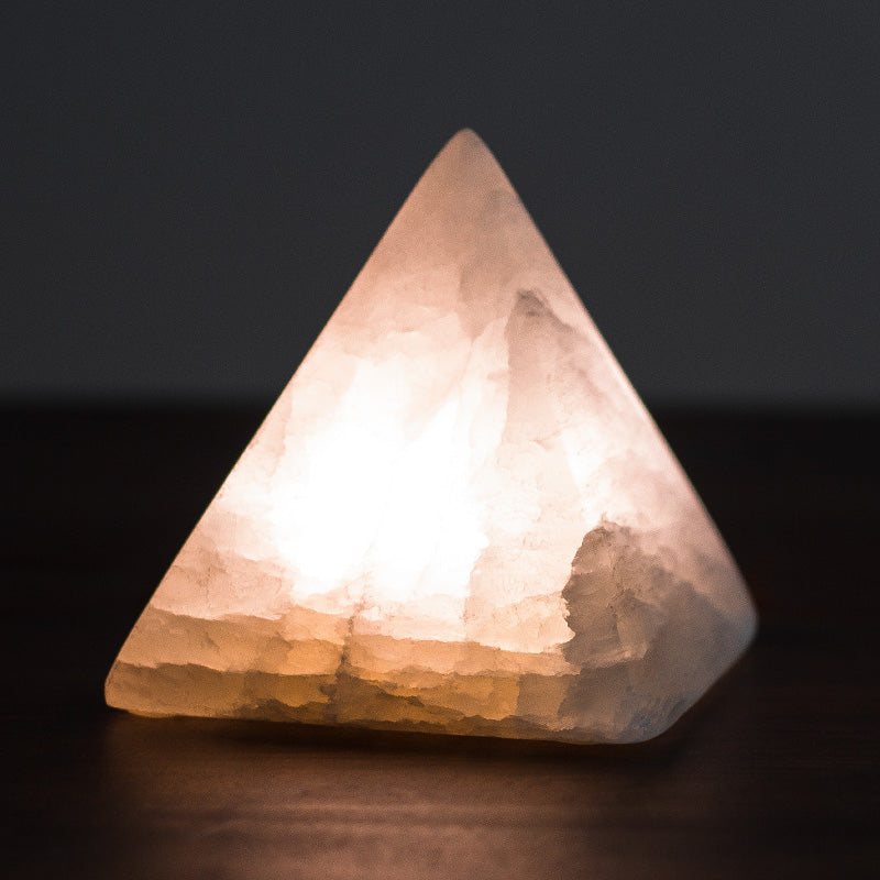 LED Night Light Pyramid Natural Mineral Stone Table Lamp USB Charging Handmade Unique Charms Projector Lights NINETY NIGHT White Mineral Button Battery-Warm Light 8cm