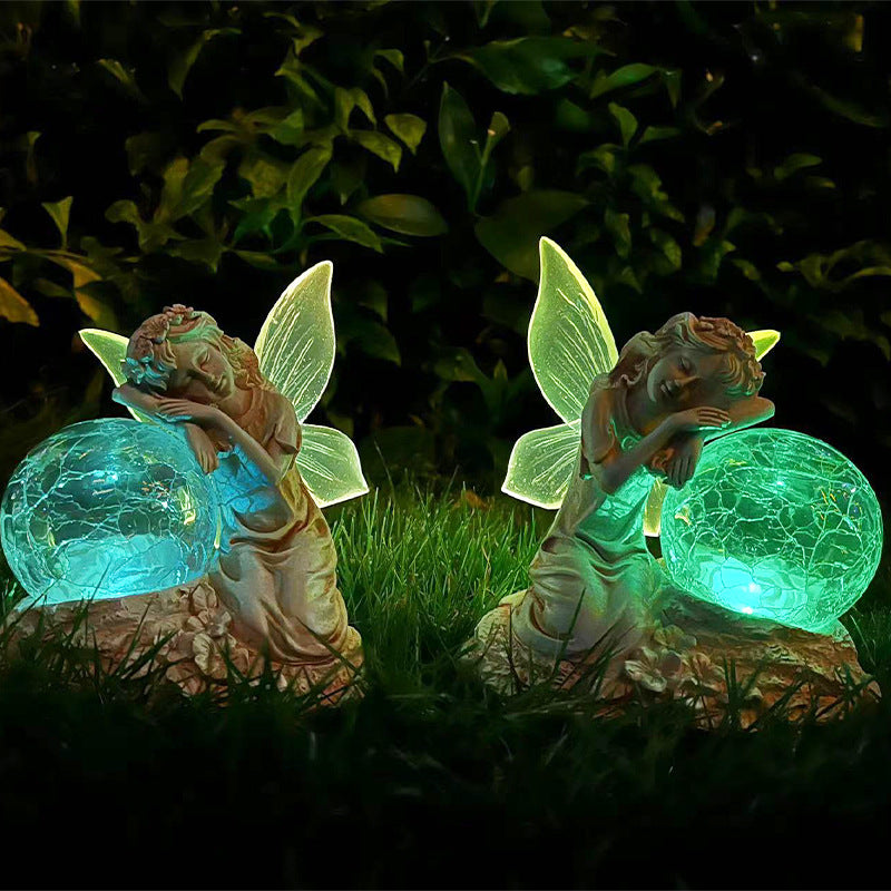 LED Light Fairy Crystal Ball Resin Colorful Lights Solar Charging Waterproof Garden Courtyard Outdoor Traveling To Go Charms Projector Lights NINETY NIGHT   