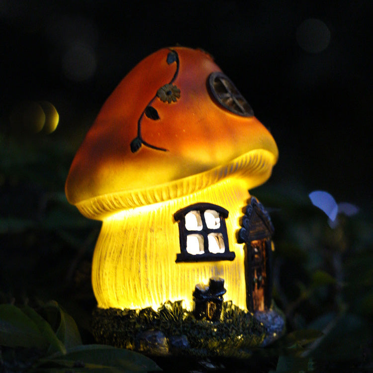 LED Light Resin Mushroom House Solar Charging Waterproof Garden Courtyard Outdoor Traveling To Go Charms Projector Lights NINETY NIGHT   