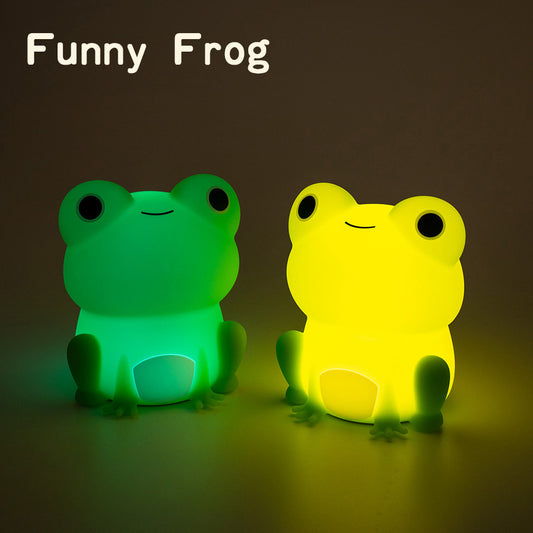 LED Night Light Silicone Touch Sensor Frog Table Lamp USB Charging Cute Children Kids Room Projector Lights NINETY NIGHT   