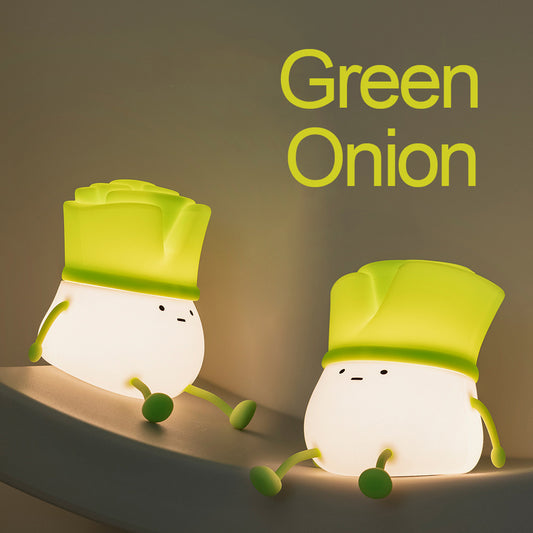 LED Night Light Silicone Touch Sensor Green Onion Table Lamp USB Charging Cute Children Kids Room Projector Lights NINETY NIGHT   