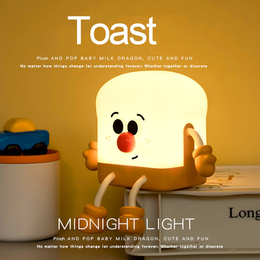LED Night Light Silicone Touch Sensor Toast Table Lamp USB Charging Cute Children Kids Room Projector Lights NINETY NIGHT   