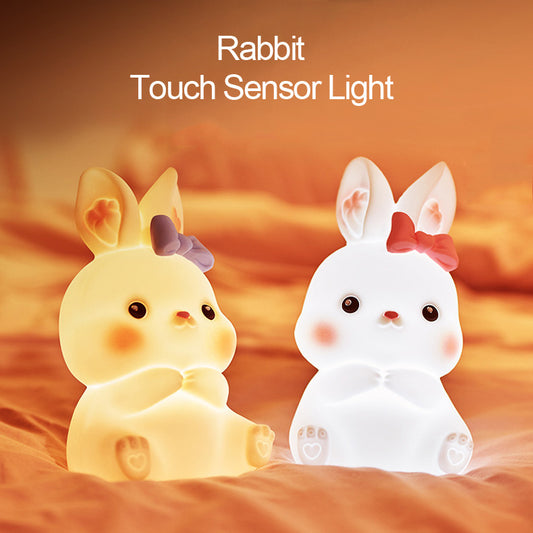 LED Night Light Silicone Touch Sensor Rabbit Table Lamp USB Charging Cute Girls Children Kids Room Projector Lights NINETY NIGHT   