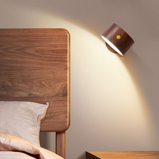 LED Wall Light Sconce Round Solid Wood Sapeli Gum Night Light USB Charging Charms Projector Lights NINETY NIGHT   