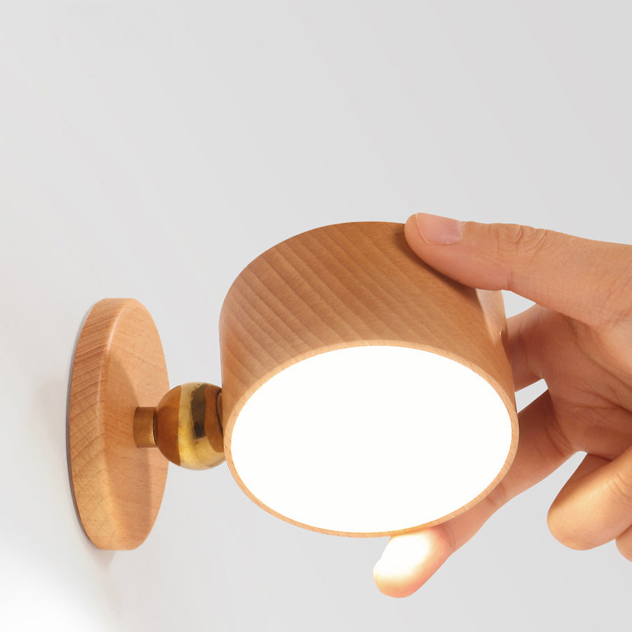 LED Wall Light Sconce Round Solid Wood Sapeli Gum Night Light USB Charging Charms Projector Lights NINETY NIGHT   