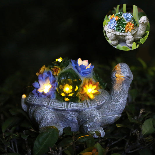 LED Light Resin Turtle Succulent Plant Waterproof Solar Charging Garden Courtyard Outdoor Traveling To Go Charms Projector Lights NINETY NIGHT   