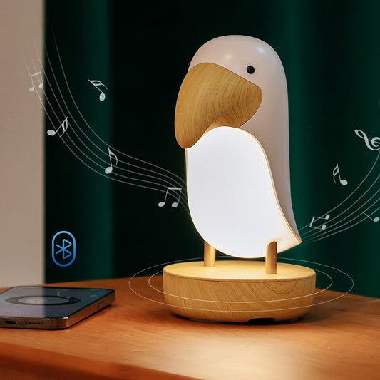 LED Night Light Woodpecker Bird Solid Wood Table Lamp Bluetooth USB Charging Cute Charms Children Kids Room Projector Lights NINETY NIGHT   